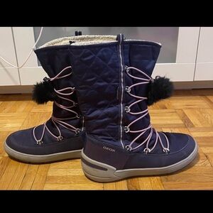 Geox Women's Dark Blue Winter Boots with Pink Laces